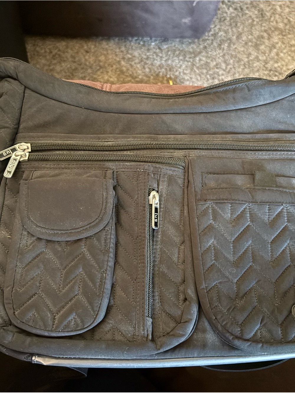 lug Double Dutch Quilted Black Shoulder Bag with Front Pockets